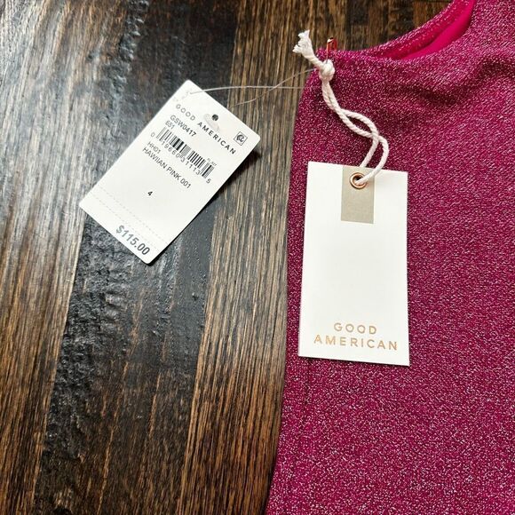 NWT Good American 90s One Shoulder Hawaiian Pink Sparkle One Piece Bathing Suit - Picture 8 of 8